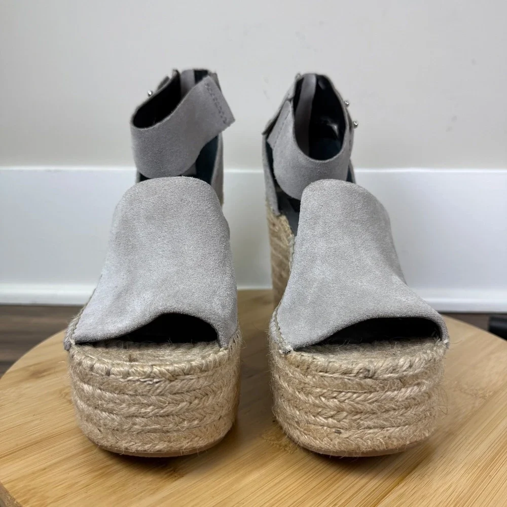 Dolce Vita Espadrille Wedge Sandals Womens 7.5 Grey Suede Studded Boho Summer